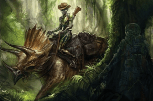 Also, the have people in synth bodies riding genetically engineered dinosaurs hunted by commandos... what doesn't this game have!